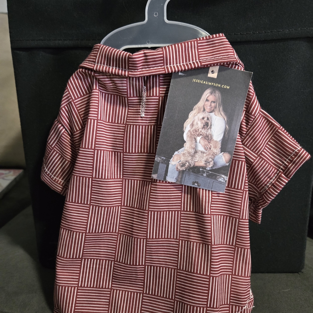 NWT Small Pet Dog Jessica Simpson Red and White Striped Checker Shirt